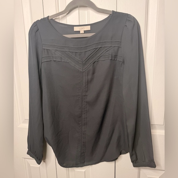 LOFT Charcoal Long Sleeve Blouse - Picture 1 of 9